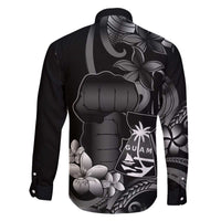 Black Hafa Adai Guam Family Matching Off The Shoulder Long Sleeve Dress and Hawaiian Shirt Chamorro Latte Stone Hand With Plumeria