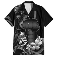 Black Hafa Adai Guam Family Matching Off Shoulder Short Dress and Hawaiian Shirt Chamorro Latte Stone Hand With Plumeria