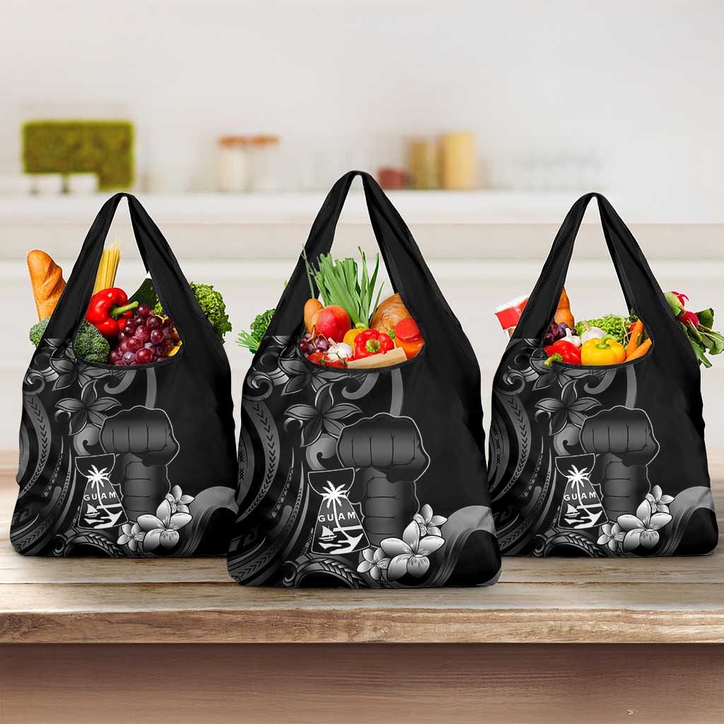 Black Hafa Adai Guam Grocery Bag Chamorro Latte Stone Hand With Plumeria