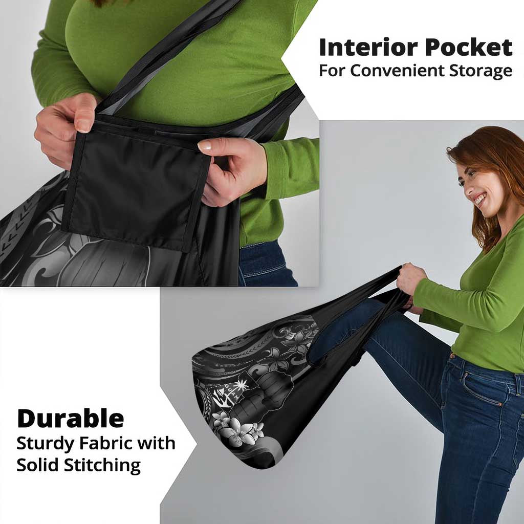 Black Hafa Adai Guam Grocery Bag Chamorro Latte Stone Hand With Plumeria