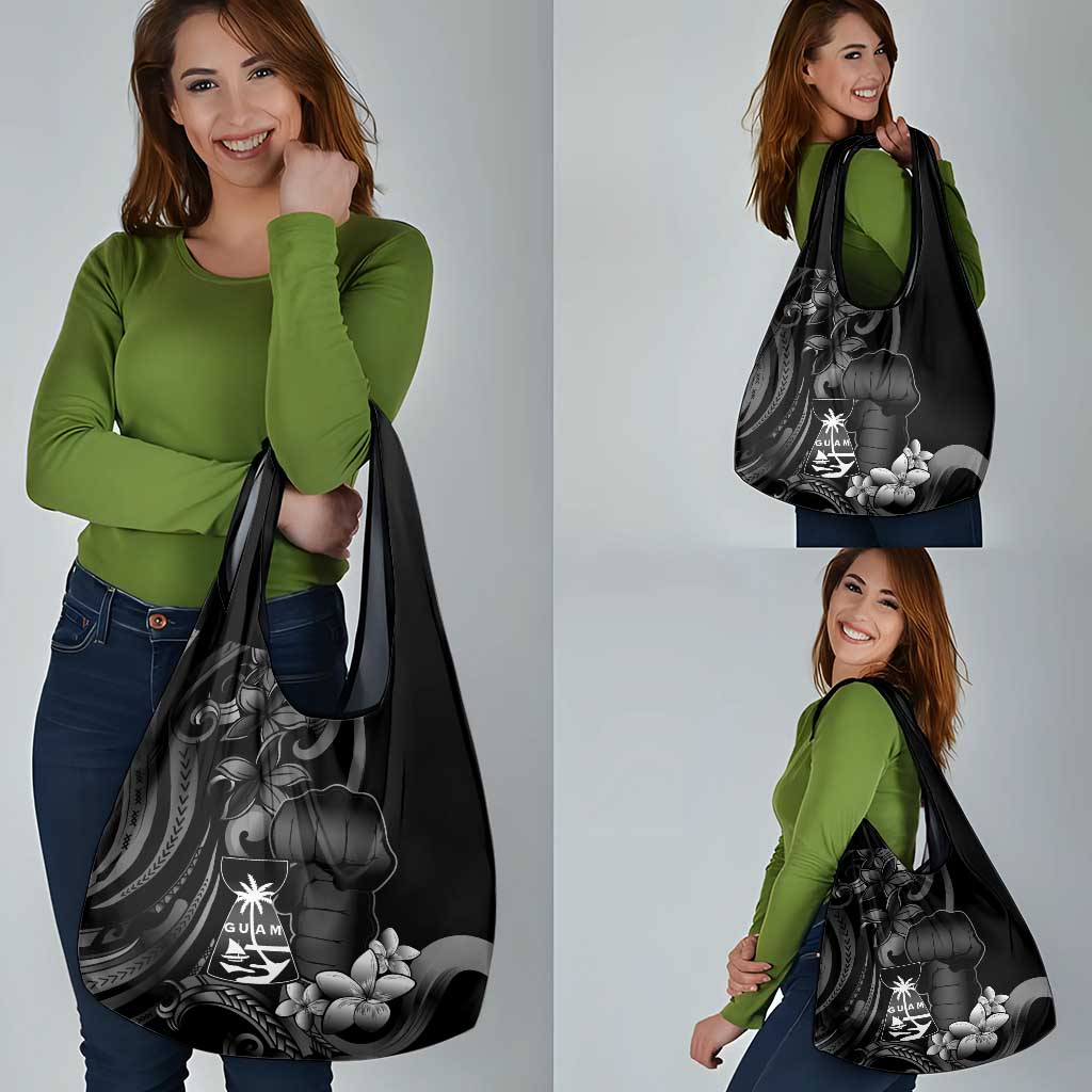 Black Hafa Adai Guam Grocery Bag Chamorro Latte Stone Hand With Plumeria