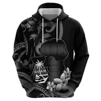 Black Hafa Adai Guam Hoodie Chamorro Latte Stone Hand With Plumeria