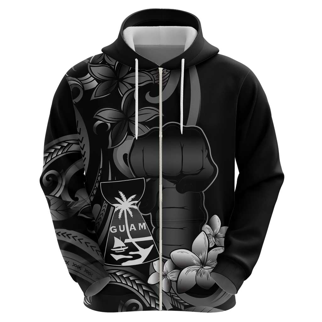 Black Hafa Adai Guam Hoodie Chamorro Latte Stone Hand With Plumeria