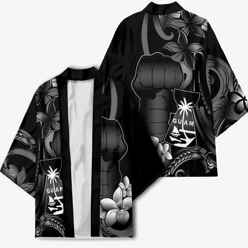 Black Hafa Adai Guam Kimono Chamorro Latte Stone Hand With Plumeria LT14 - Polynesian Pride