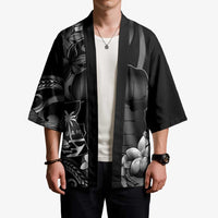 Black Hafa Adai Guam Kimono Chamorro Latte Stone Hand With Plumeria LT14 - Polynesian Pride