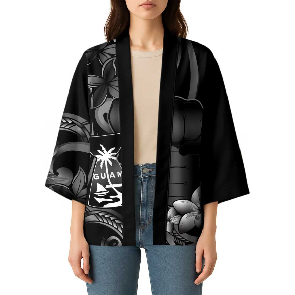 Black Hafa Adai Guam Kimono Chamorro Latte Stone Hand With Plumeria LT14 - Polynesian Pride