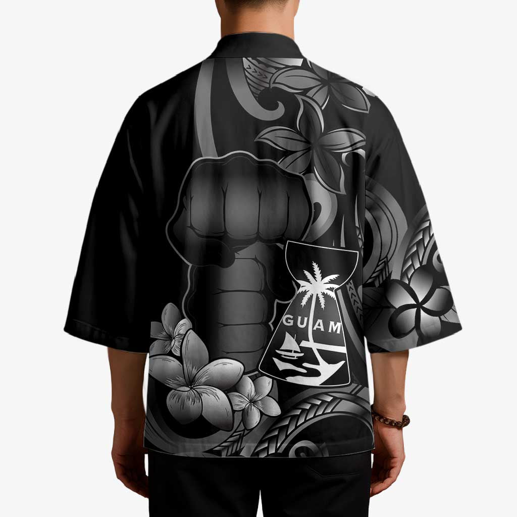 Black Hafa Adai Guam Kimono Chamorro Latte Stone Hand With Plumeria LT14 - Polynesian Pride