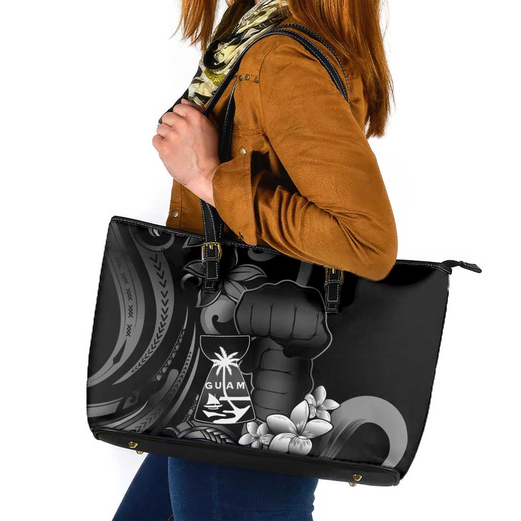 Black Hafa Adai Guam Leather Tote Bag Chamorro Latte Stone Hand With Plumeria