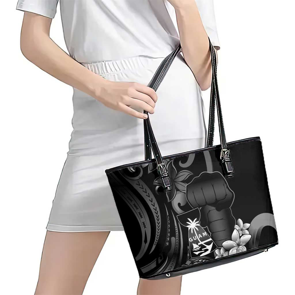 Black Hafa Adai Guam Leather Tote Bag Chamorro Latte Stone Hand With Plumeria