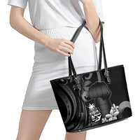 Black Hafa Adai Guam Leather Tote Bag Chamorro Latte Stone Hand With Plumeria