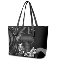 Black Hafa Adai Guam Leather Tote Bag Chamorro Latte Stone Hand With Plumeria