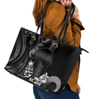 Black Hafa Adai Guam Leather Tote Bag Chamorro Latte Stone Hand With Plumeria