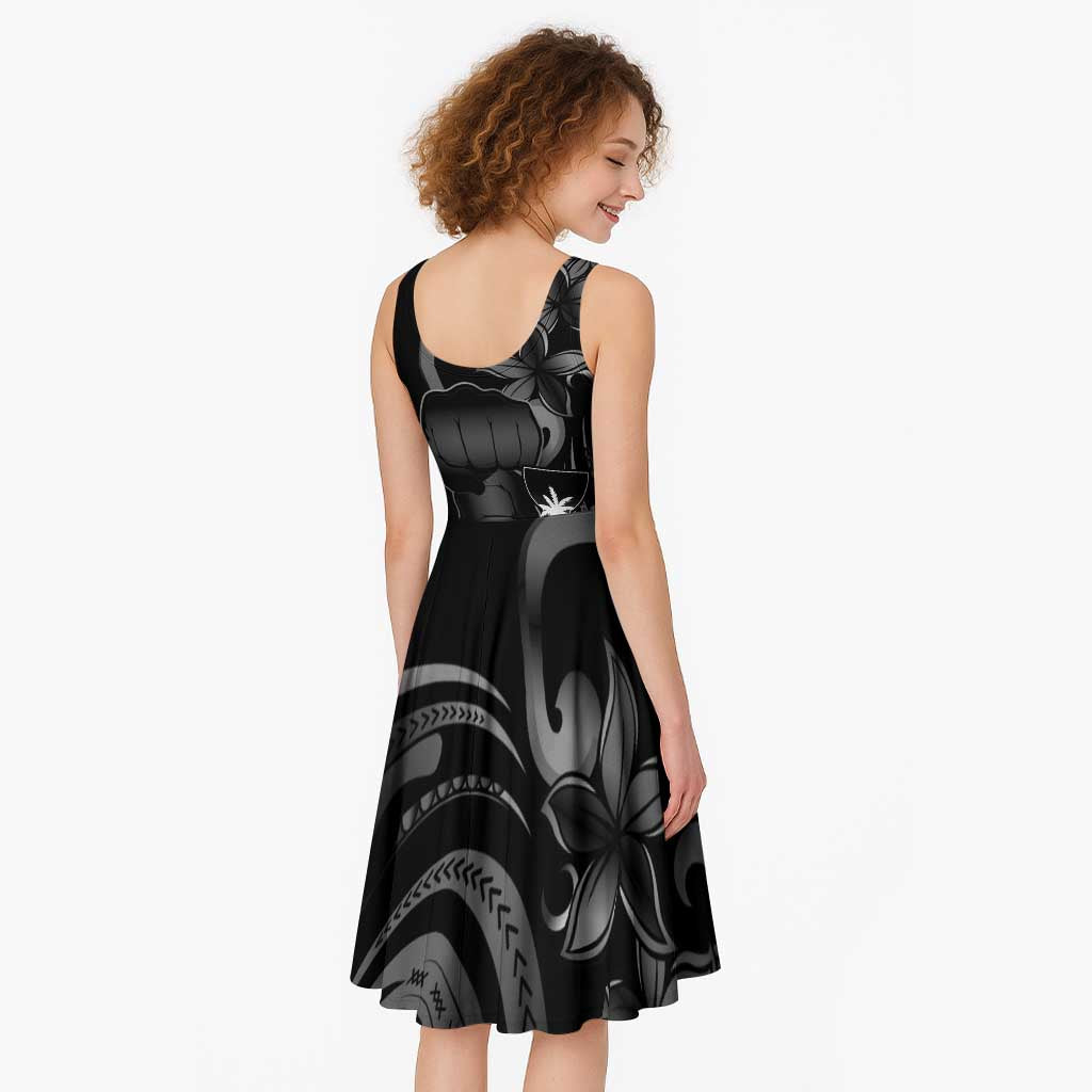 Black Hafa Adai Guam Midi Dress Chamorro Latte Stone Hand With Plumeria - Polynesian Pride