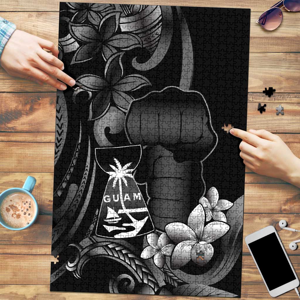 Black Hafa Adai Guam Puzzle Chamorro Latte Stone Hand With Plumeria - Polynesian Pride