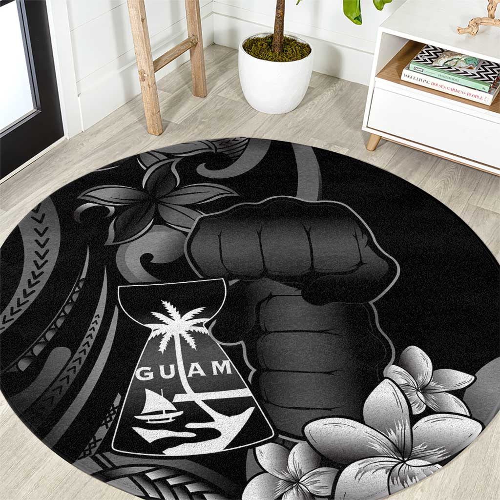 Black Hafa Adai Guam Round Carpet Chamorro Latte Stone Hand With Plumeria