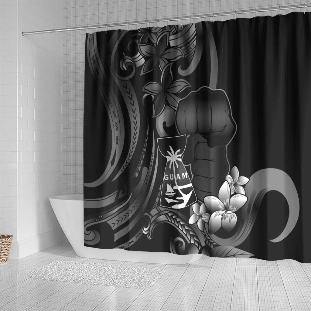 Black Hafa Adai Guam Shower Curtain Chamorro Latte Stone Hand With Plumeria