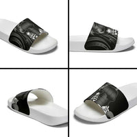 Black Hafa Adai Guam Slide Sandals Chamorro Latte Stone Hand With Plumeria LT14 - Polynesian Pride