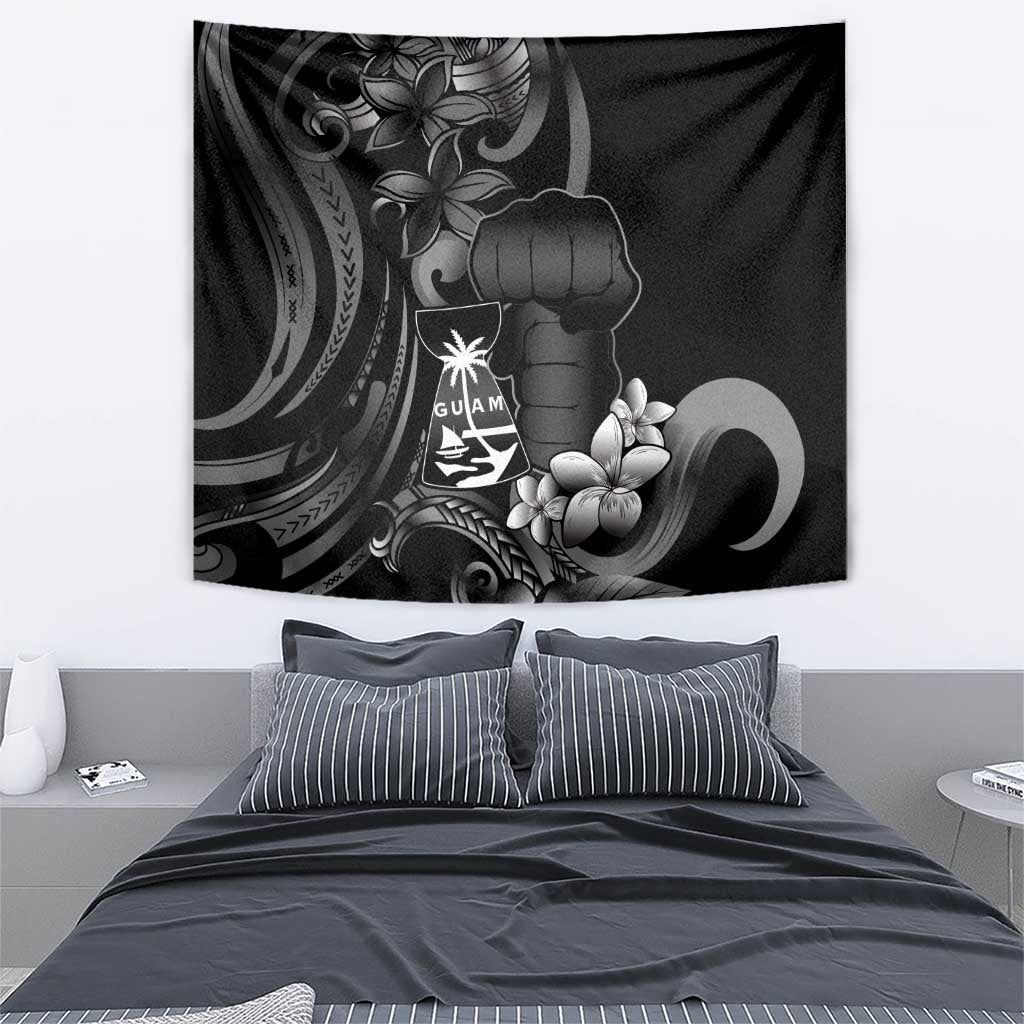 Black Hafa Adai Guam Tapestry Chamorro Latte Stone Hand With Plumeria