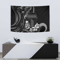 Black Hafa Adai Guam Tapestry Chamorro Latte Stone Hand With Plumeria