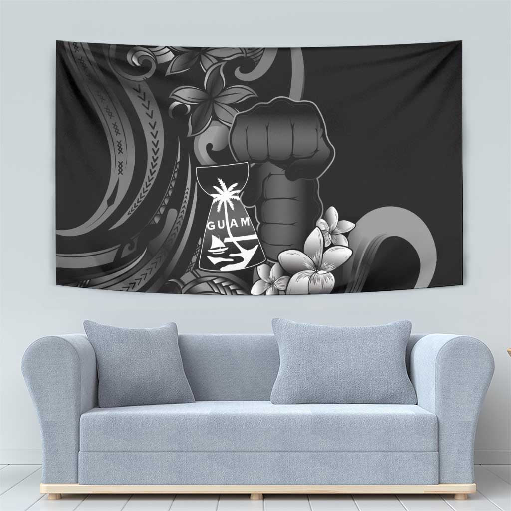 Black Hafa Adai Guam Tapestry Chamorro Latte Stone Hand With Plumeria