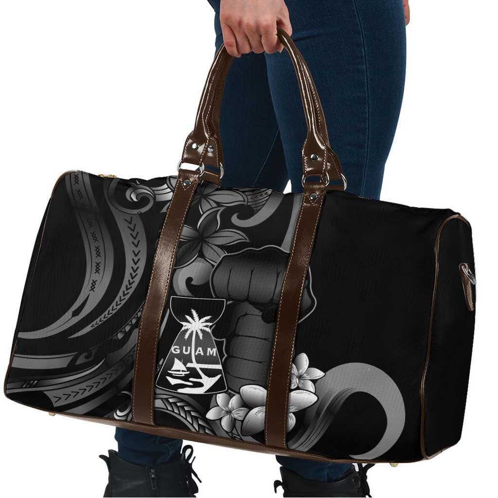 Black Hafa Adai Guam Travel Bag Chamorro Latte Stone Hand With Plumeria - Polynesian Pride