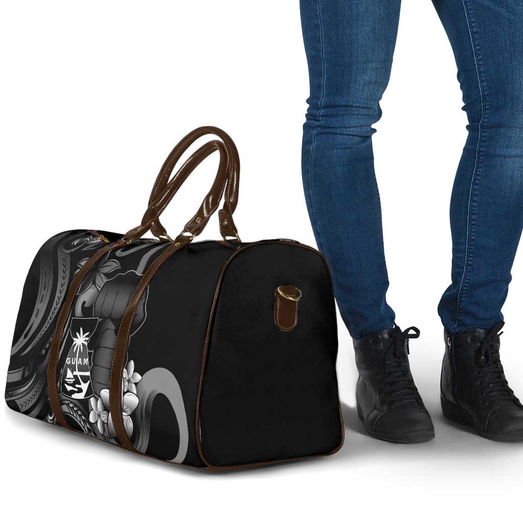 Black Hafa Adai Guam Travel Bag Chamorro Latte Stone Hand With Plumeria - Polynesian Pride