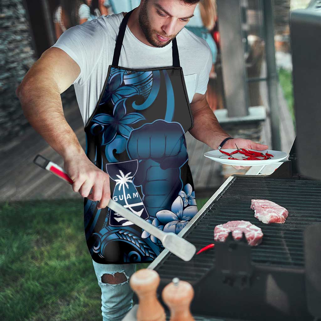 Blue Hafa Adai Guam Apron Chamorro Latte Stone Hand With Plumeria - Polynesian Pride