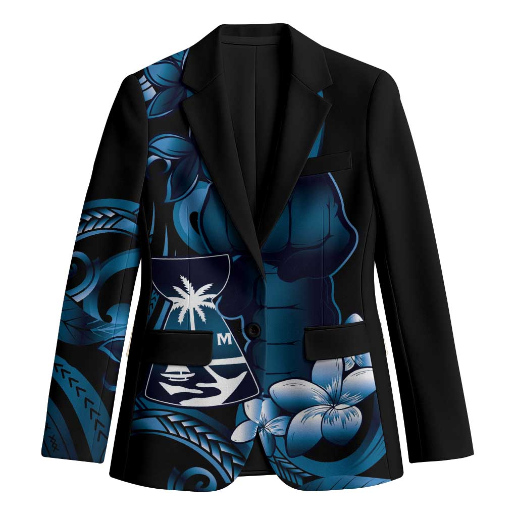 Blue Hafa Adai Guam Blazer Chamorro Latte Stone Hand With Plumeria LT14 Unisex Blue - Polynesian Pride