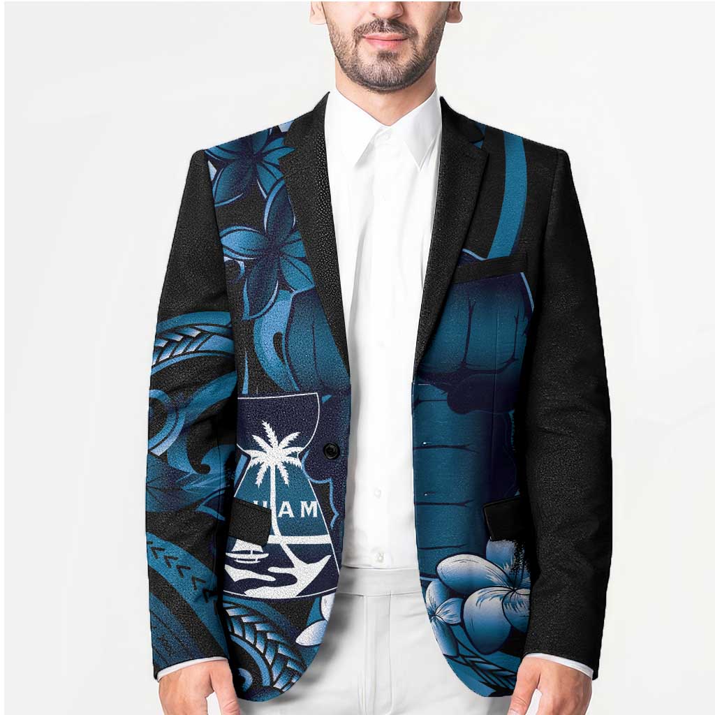 Blue Hafa Adai Guam Blazer Chamorro Latte Stone Hand With Plumeria LT14 - Polynesian Pride