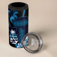 Blue Hafa Adai Guam 4 in 1 Can Cooler Tumbler Chamorro Latte Stone Hand With Plumeria
