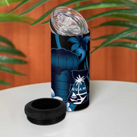 Blue Hafa Adai Guam 4 in 1 Can Cooler Tumbler Chamorro Latte Stone Hand With Plumeria