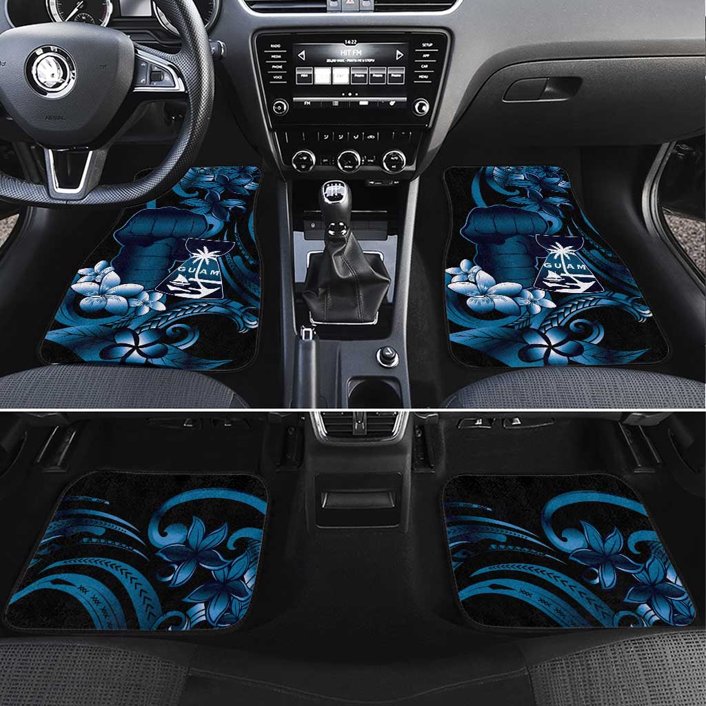 Blue Hafa Adai Guam Car Mats Chamorro Latte Stone Hand With Plumeria LT14 Set 4pcs Blue - Polynesian Pride