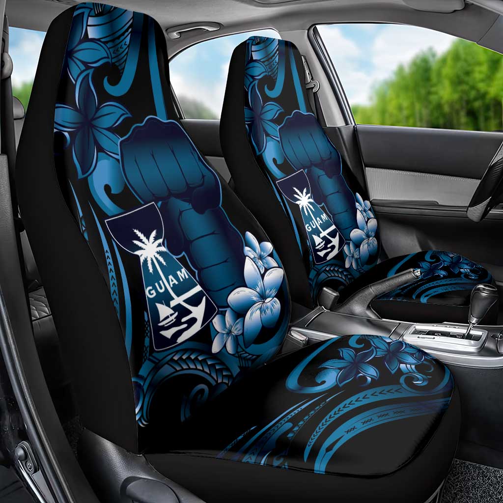 Blue Hafa Adai Guam Car Seat Cover Chamorro Latte Stone Hand With Plumeria