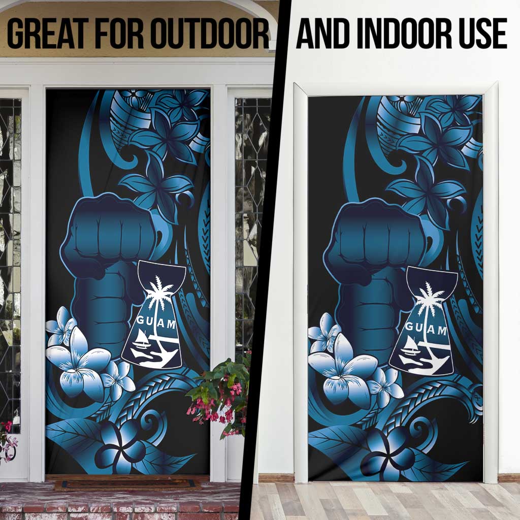 Blue Hafa Adai Guam Door Cover Chamorro Latte Stone Hand With Plumeria - Polynesian Pride