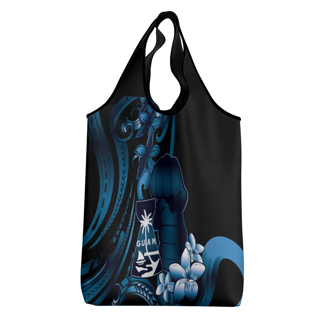 Blue Hafa Adai Guam Grocery Bag Chamorro Latte Stone Hand With Plumeria