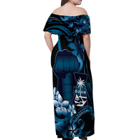 Blue Hafa Adai Guam Off Shoulder Maxi Dress Chamorro Latte Stone Hand With Plumeria