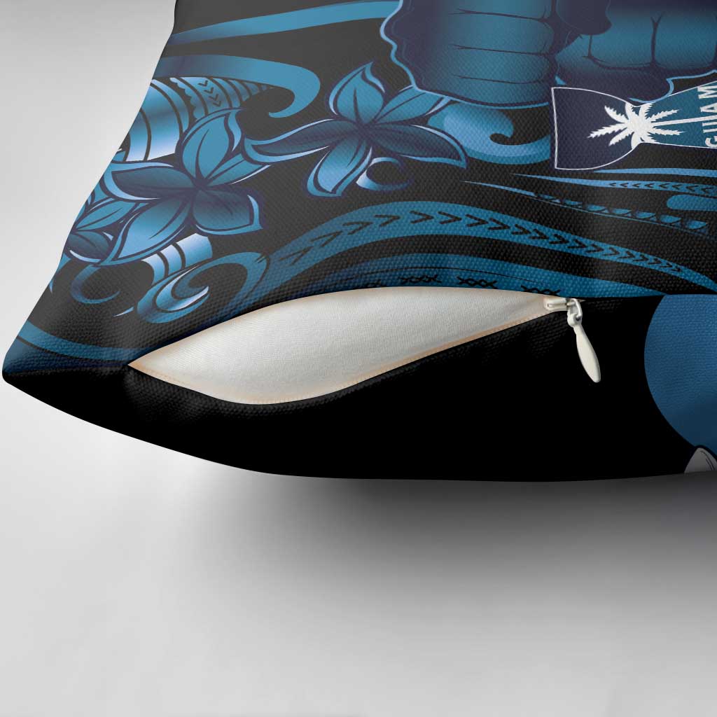 Blue Hafa Adai Guam Pillow Cover Chamorro Latte Stone Hand With Plumeria - Polynesian Pride