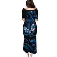 Blue Hafa Adai Guam Puletasi Chamorro Latte Stone Hand With Plumeria