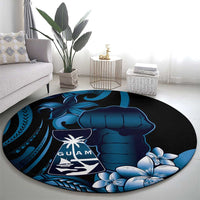 Blue Hafa Adai Guam Round Carpet Chamorro Latte Stone Hand With Plumeria