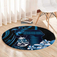 Blue Hafa Adai Guam Round Carpet Chamorro Latte Stone Hand With Plumeria