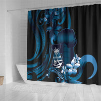 Blue Hafa Adai Guam Shower Curtain Chamorro Latte Stone Hand With Plumeria