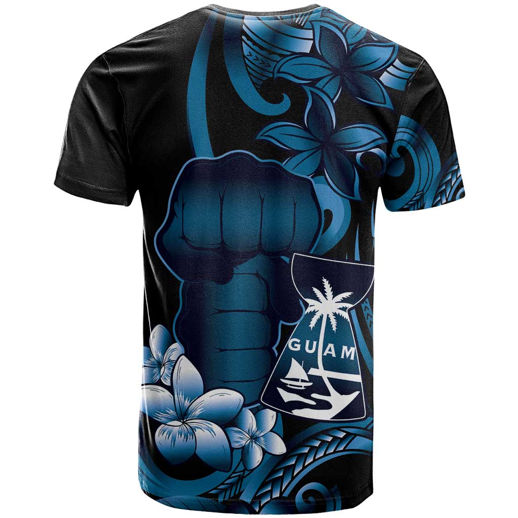 Blue Hafa Adai Guam T Shirt Chamorro Latte Stone Hand With Plumeria