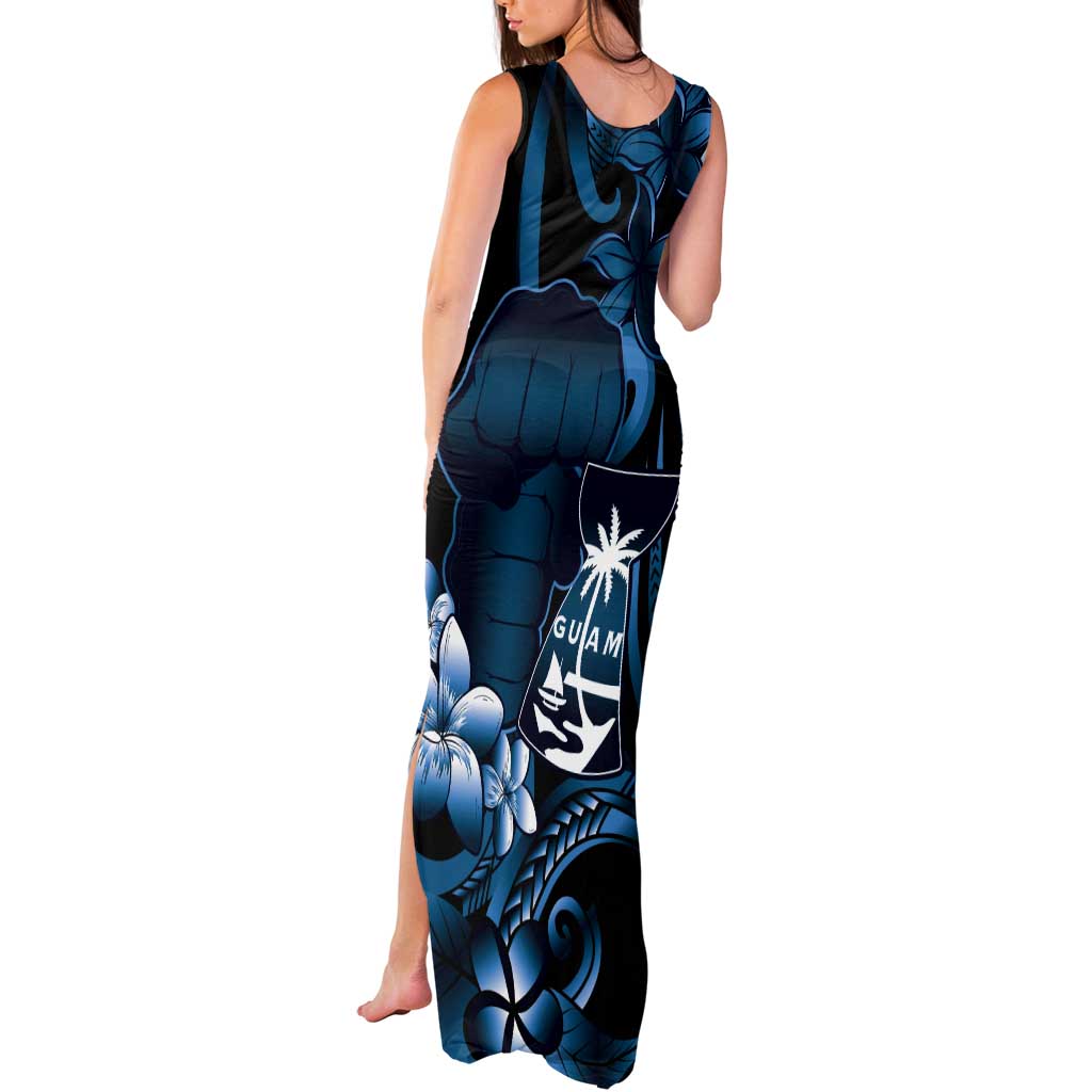 Blue Hafa Adai Guam Tank Maxi Dress Chamorro Latte Stone Hand With Plumeria