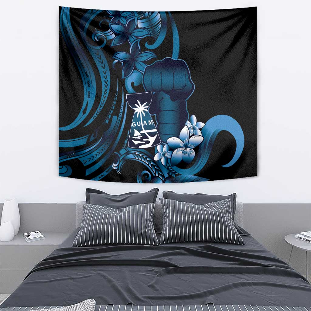 Blue Hafa Adai Guam Tapestry Chamorro Latte Stone Hand With Plumeria