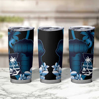 Blue Hafa Adai Guam Tumbler Cup Chamorro Latte Stone Hand With Plumeria