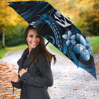 Blue Hafa Adai Guam Umbrella Chamorro Latte Stone Hand With Plumeria - Polynesian Pride