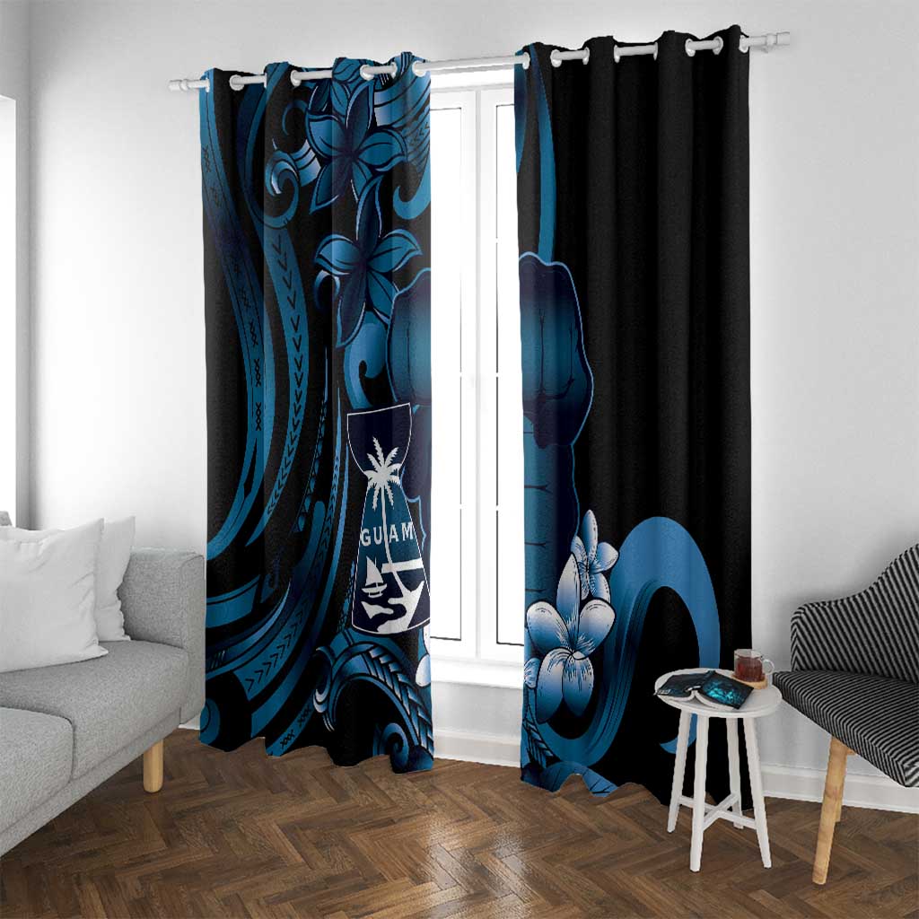 Blue Hafa Adai Guam Window Curtain Chamorro Latte Stone Hand With Plumeria
