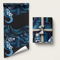 Blue Hafa Adai Guam Wrapping Paper Chamorro Latte Stone Hand With Plumeria - Polynesian Pride