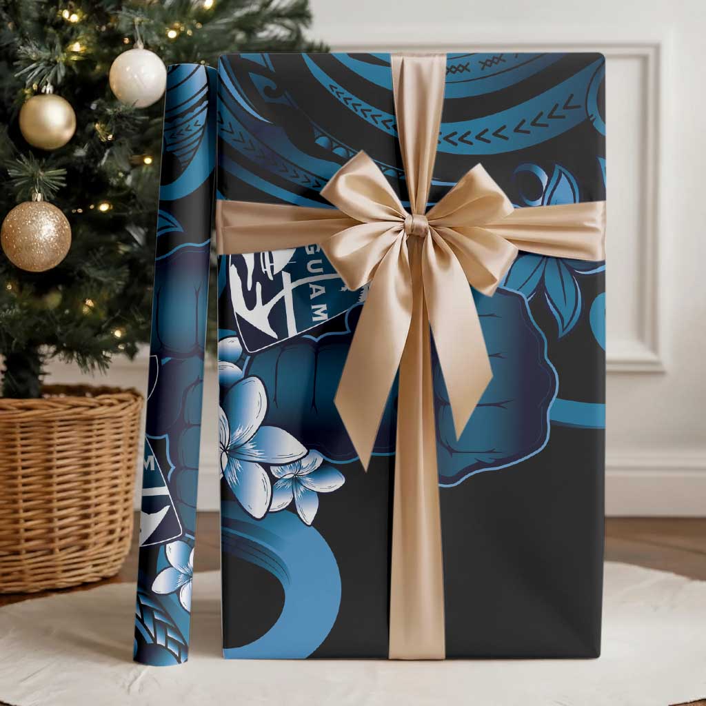 Blue Hafa Adai Guam Wrapping Paper Chamorro Latte Stone Hand With Plumeria - Polynesian Pride