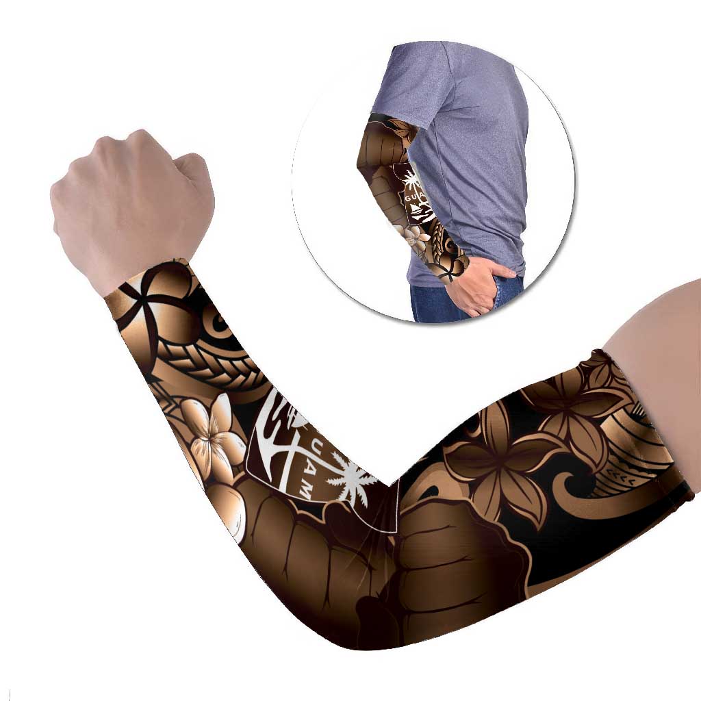 Brown Hafa Adai Guam Arm Sleeves Chamorro Latte Stone Hand With Plumeria - Polynesian Pride